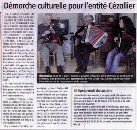 « Partageons le Cézallier » LA MONTAGNE – 25 Janvier 2013